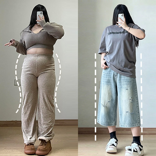 大码女装辣妹风梨型显瘦阔腿裤女
