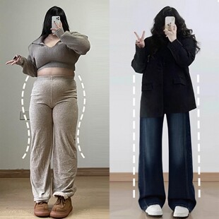 女装 胖mm裤 蓝色高腰弹力微喇牛仔裤 梨形报恩裤 子 女2026春季 特大码