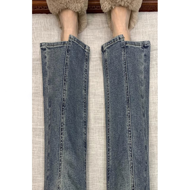 特大码不规则设计感微喇牛仔裤女