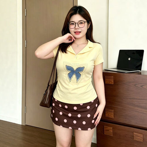 大码女装韩系穿搭减龄短袖上衣女