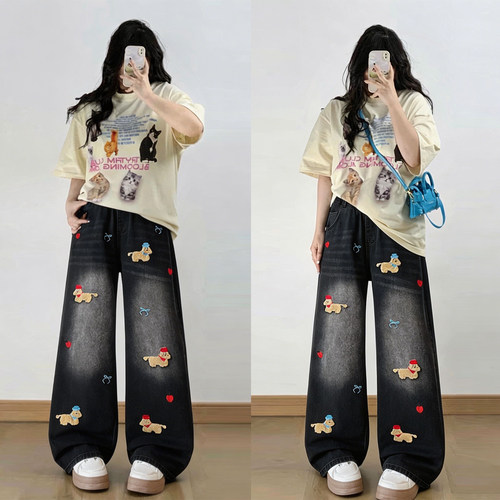 300斤胖mm大码美式复古牛仔裤女
