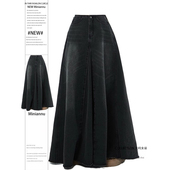 特大码 复古黑色牛仔半身裙女春秋胖mm梨型遮胯中长款 a字鱼尾裙子