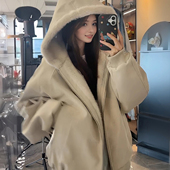 胖mm韩版 大码 女装 宽松连帽毛绒棉服女保暖加厚独特漂亮小棉袄外套