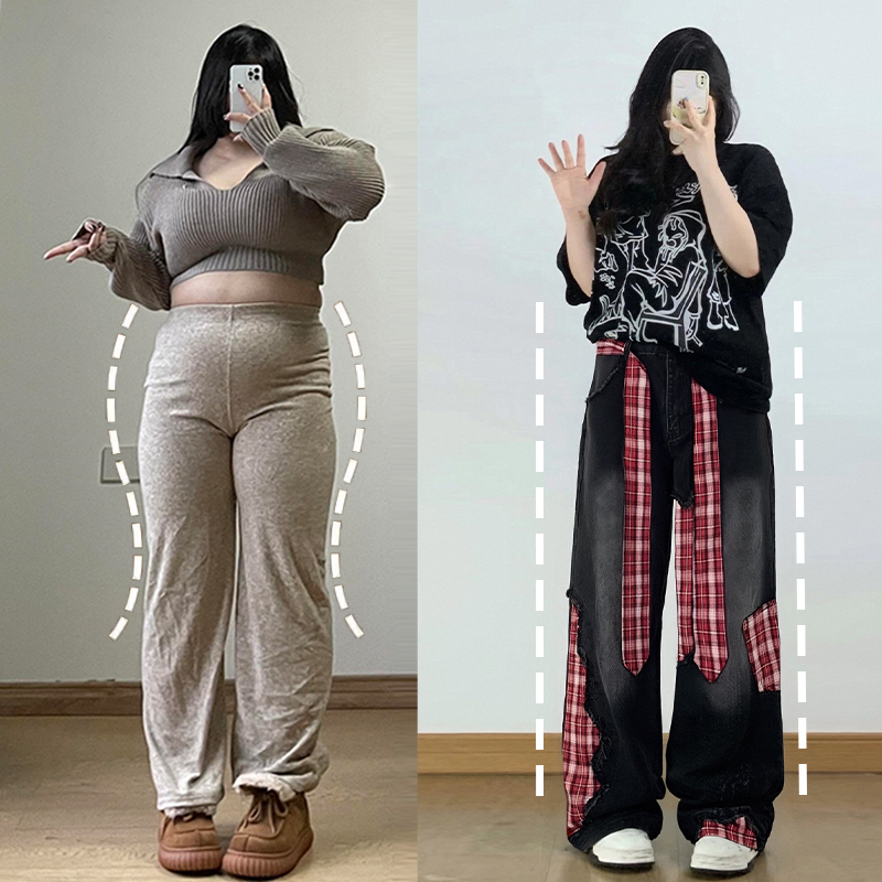 300斤大码复古街头甜酷牛仔裤女