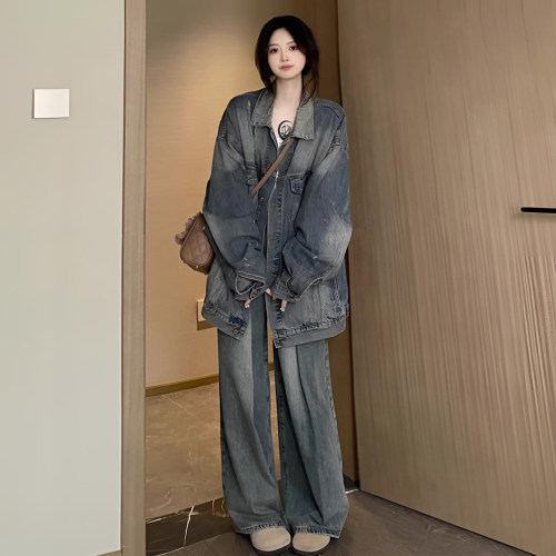 300斤特大码蓝色设计感宽松外套