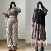 女装 胖mm美拉德学院风格 纹毛呢半身裙女时尚 大码 减龄中长款 a字裙