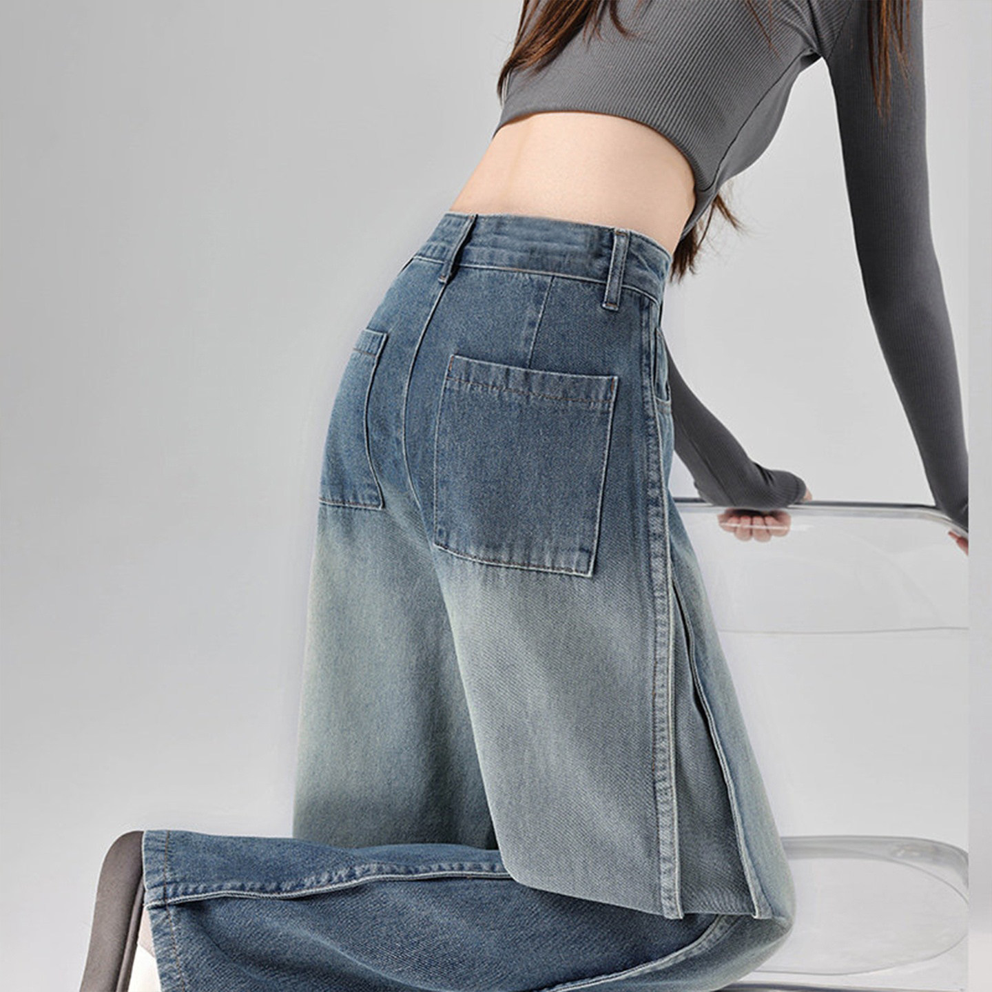 300斤特大码美式高街风蓝色直筒牛仔裤女胖mm慵懒松弛感阔腿裤子,女装/女士精品,大码裤装,淘宝优惠券,粉丝福利购,淘宝优惠卷