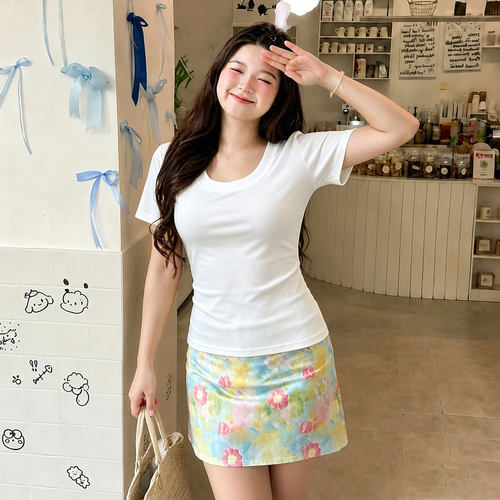 胖mm大码韩系休闲简约短袖上衣女