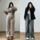 女装 女裤 韩版 胖mm大码 ins高腰牛仔裤 女2026新款 显瘦遮肉阔腿裤 子
