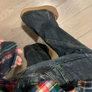 女复古高街宽松直筒阔腿裤 胖mm蓝色高腰牛仔裤 子 女装 300斤特大码