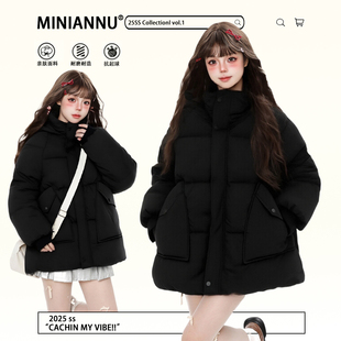 学院风加厚羽绒棉服女冬季 韩版 胖mm减龄气质保暖连帽外套 女装 大码