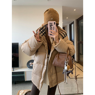 胖mm大码 格纹拼接设计感羽绒棉服女韩系加厚保暖面包服外套女 女装