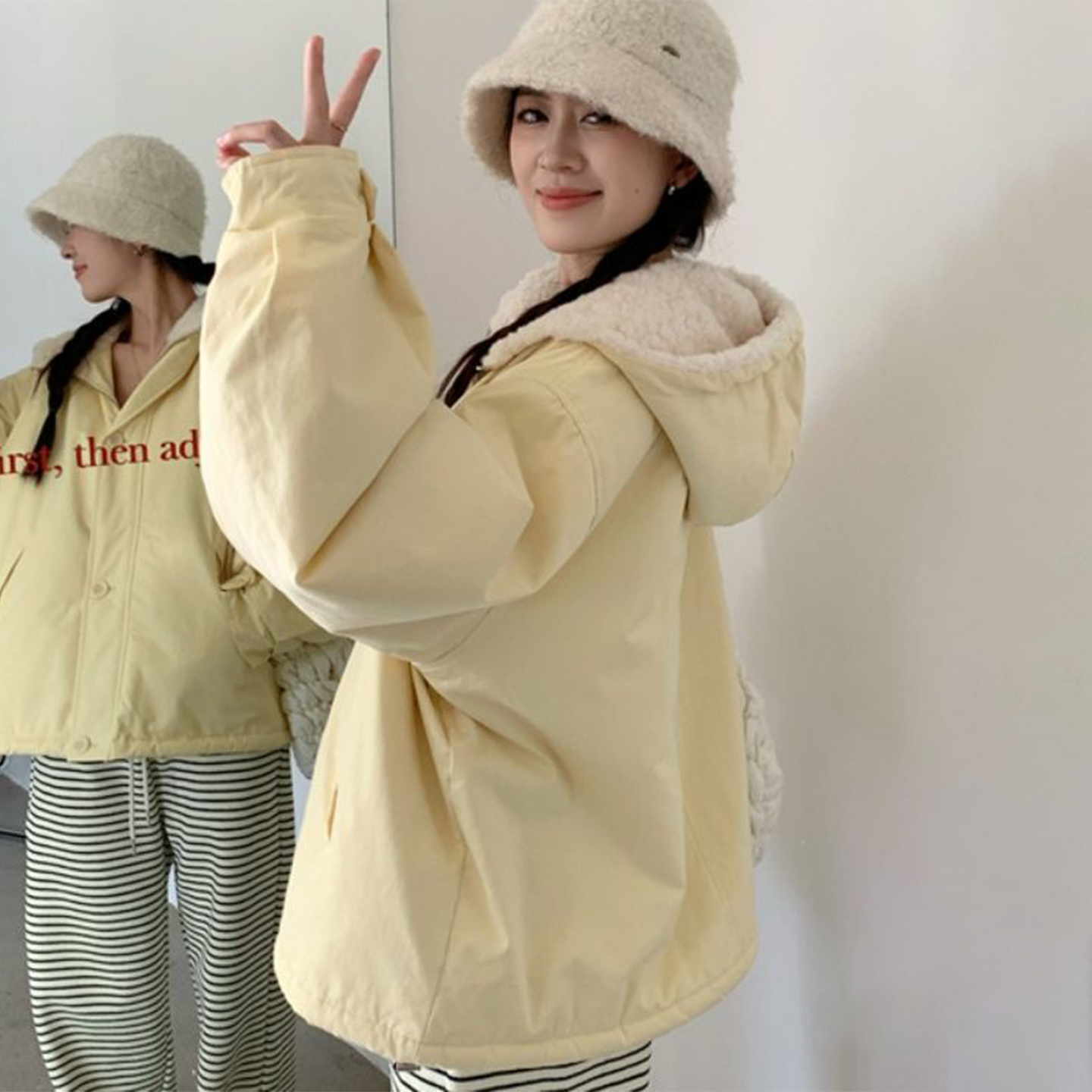 特大码胖mm黄色百搭慵懒风上衣女