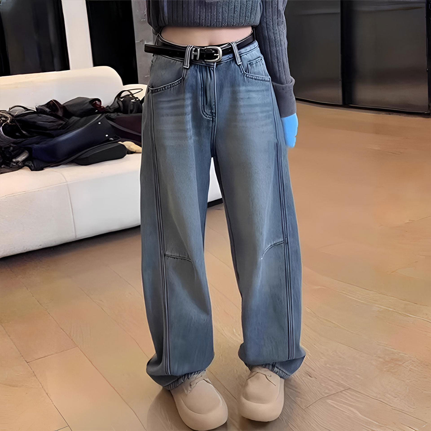 胖mm特大码女装美式慵懒风弯刀牛仔裤女梨型身材宽松显瘦阔腿裤子,女装/女士精品,大码裤装,淘宝优惠券,粉丝福利购,淘宝优惠卷