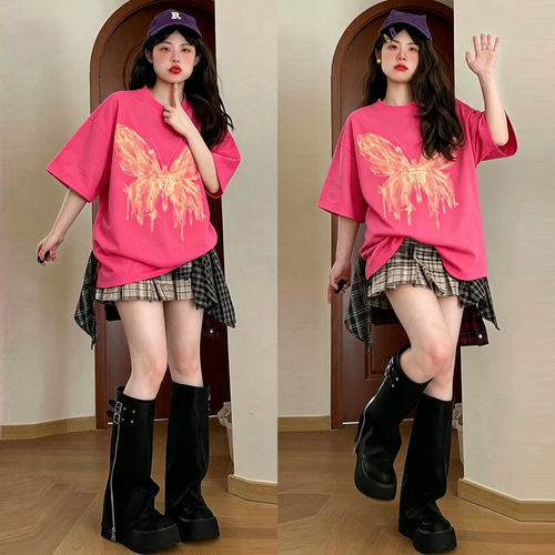 大码女装夏季穿搭百搭休闲短袖女