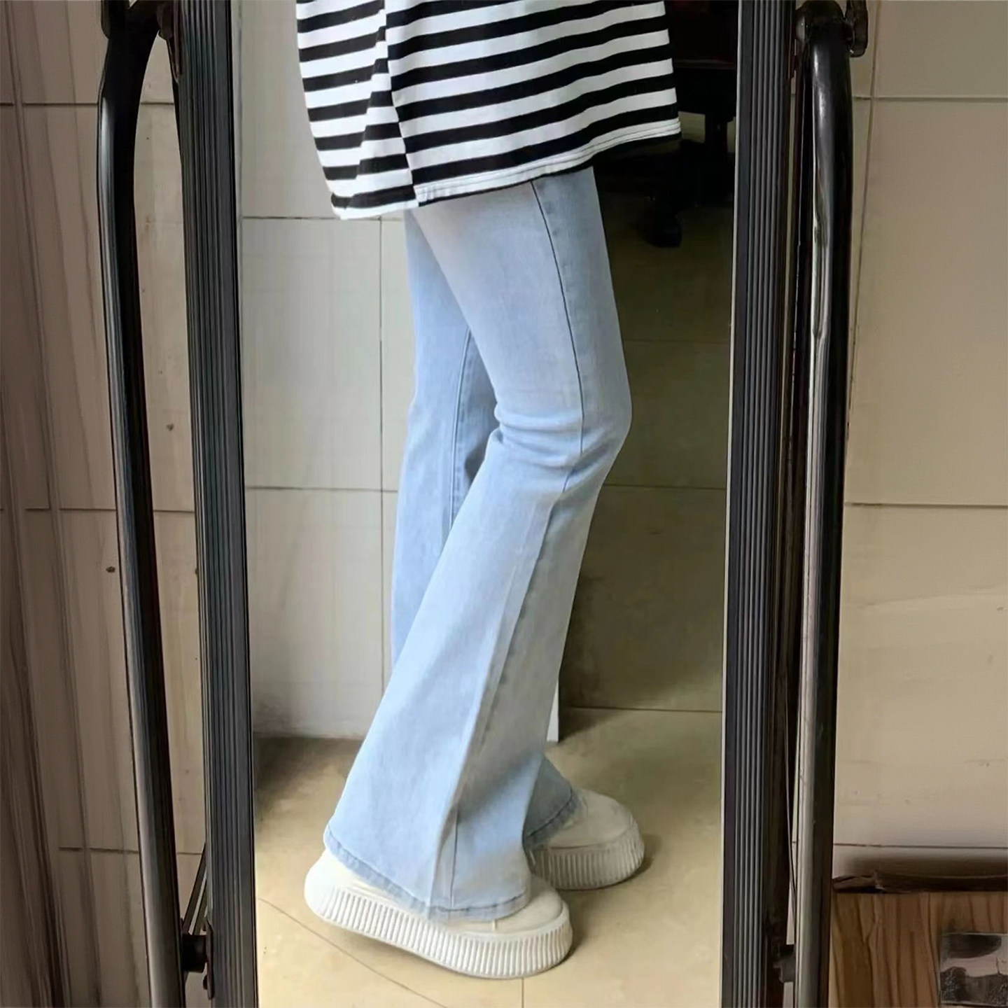 300斤大码女装韩版学生蓝色牛仔裤女胖mm高级感修身弹力微喇裤子,女装/女士精品,大码裤装,淘宝优惠券,粉丝福利购,淘宝优惠卷