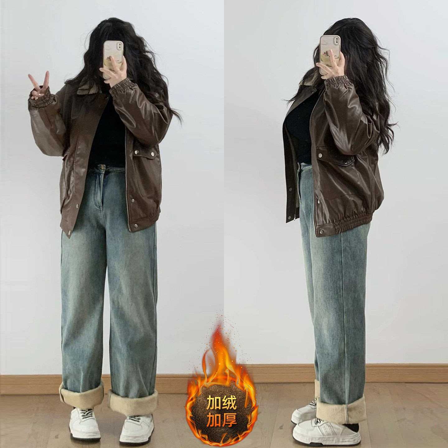 300斤特大码女装学院风蓝色加绒牛仔裤女胖mm不贴腿加厚阔腿裤子,女装/女士精品,大码裤装,淘宝优惠券,粉丝福利购,淘宝优惠卷