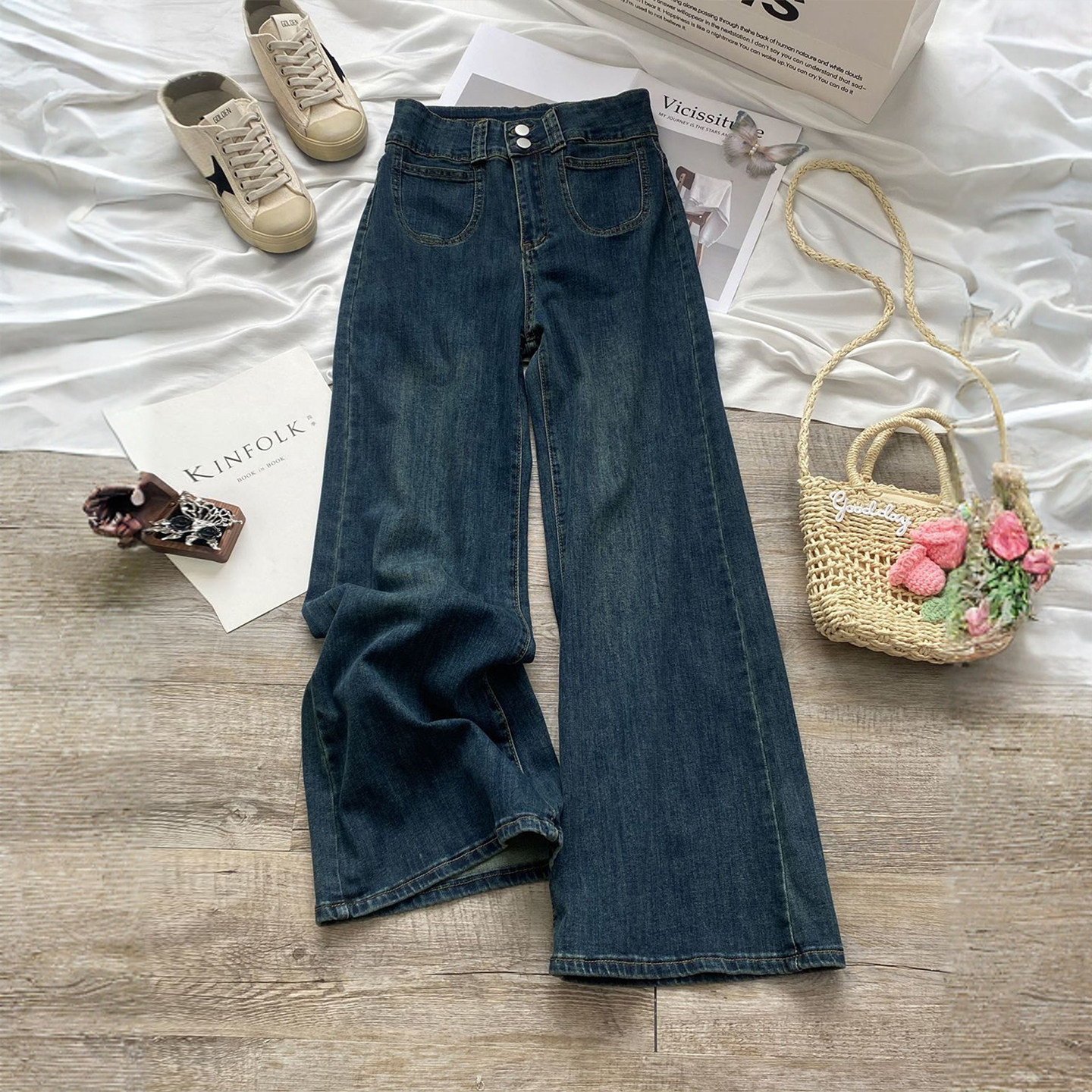 大码女装小个子显瘦阔腿牛仔裤女胖mm美式慵懒松弛感百搭喇叭裤子,女装/女士精品,大码裤装,淘宝优惠券,粉丝福利购,淘宝优惠卷