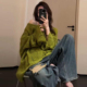 毛衣女胖mm简约慵懒风针织衫 300斤特大码 绿色镂空设计感长袖 上衣