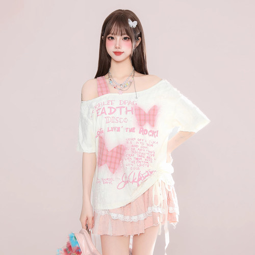 300斤大码女装抽绳设计半袖上衣