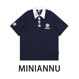 t恤女胖mm宽松显瘦撞色上衣 甜酷风小狗刺绣蓝色短袖 300斤大码 女装