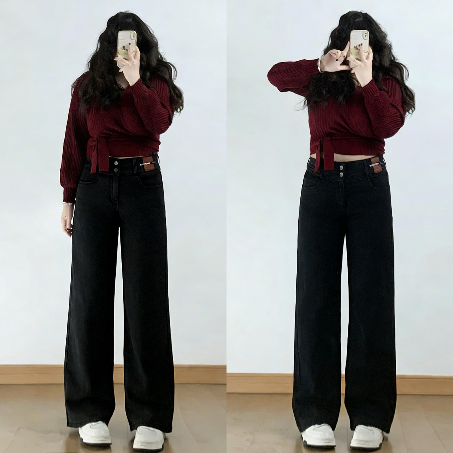 特大码女装黑色休闲牛仔裤女胖mm显瘦裤子梨型身材粗腿宽胯直筒裤