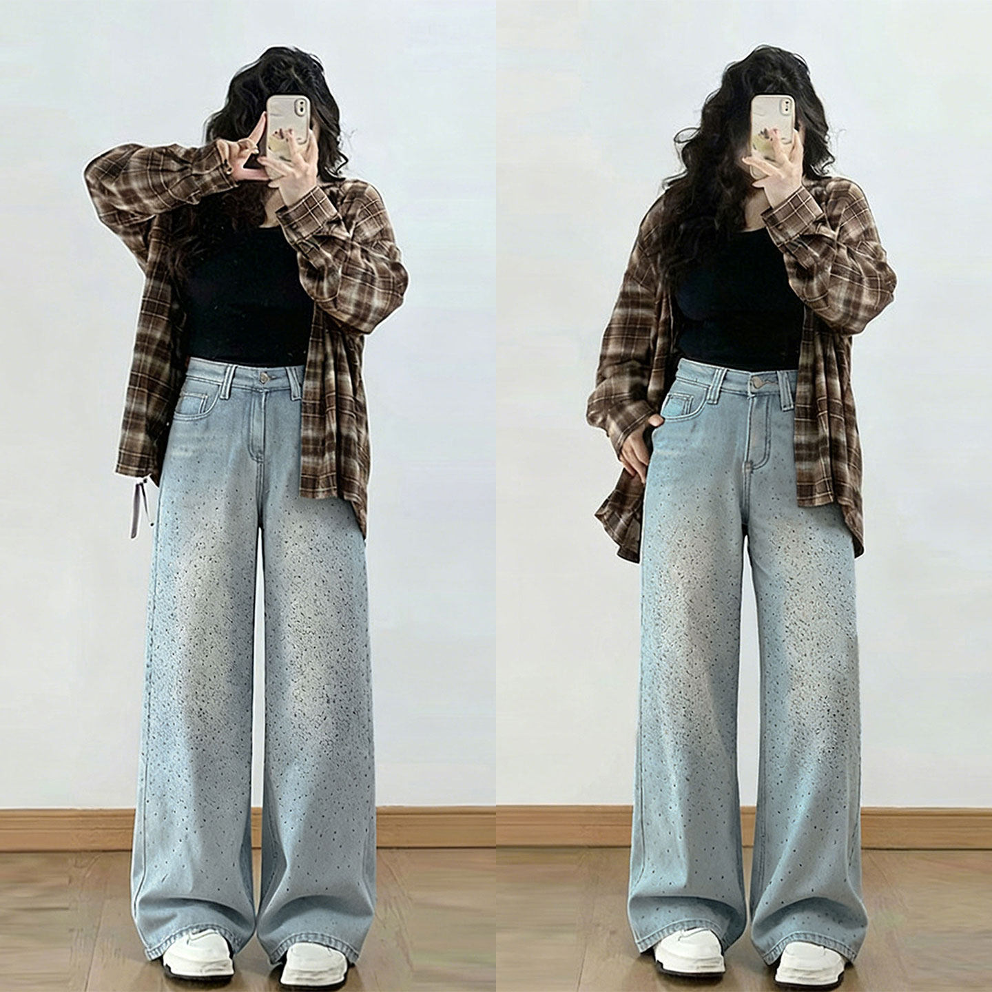 300斤大码美式高街蓝色带钻牛仔裤女胖mm辣妹风时尚垂感直筒裤子,女装/女士精品,大码裤装,淘宝优惠券,粉丝福利购,淘宝优惠卷