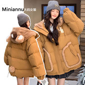 保暖宽松版 胖mm特大码 女装 型好看厚外套过冬休闲学院风连帽棉服女