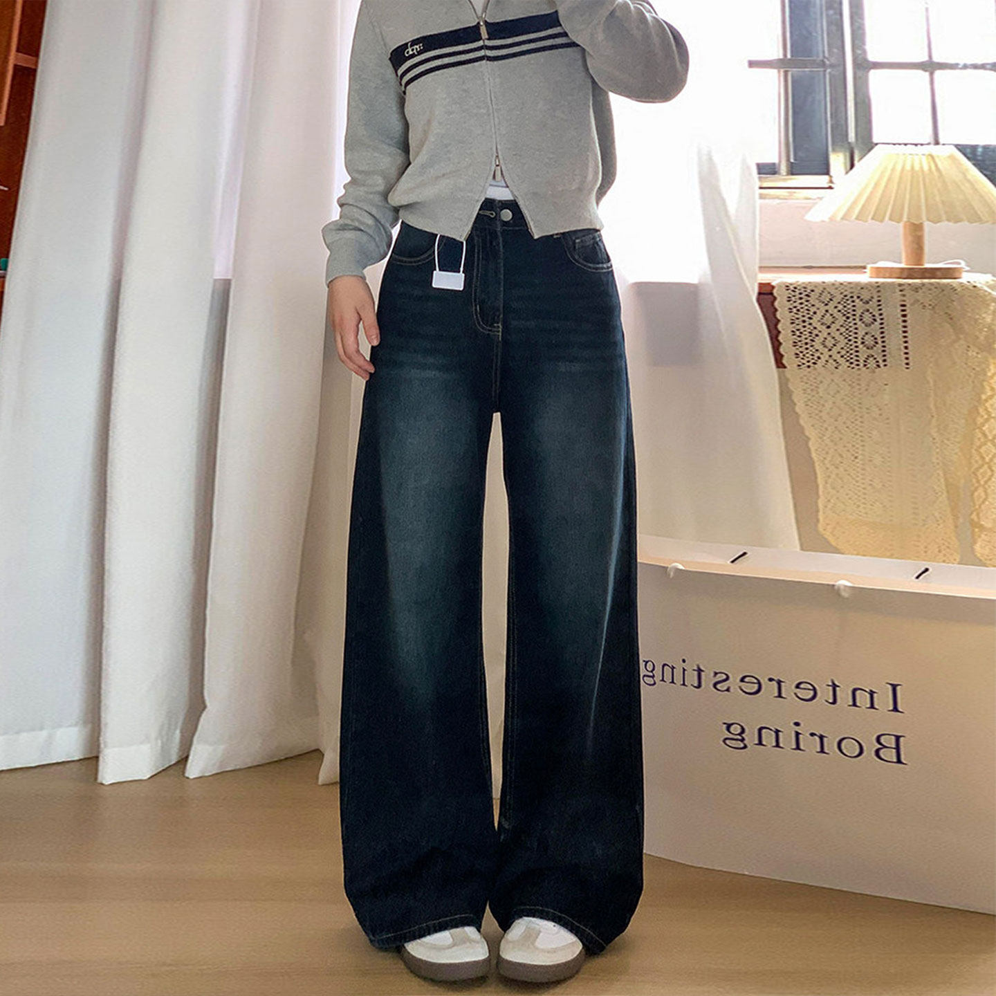 大码女装胖mm韩系穿搭学生显瘦牛仔裤女高腰宽松垂感休闲直筒裤子,女装/女士精品,大码裤装,淘宝优惠券,粉丝福利购,淘宝优惠卷