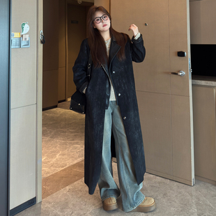 胖mm大码女装温柔风毛呢大衣女秋季黑色遮肉显瘦气质百搭风衣外套