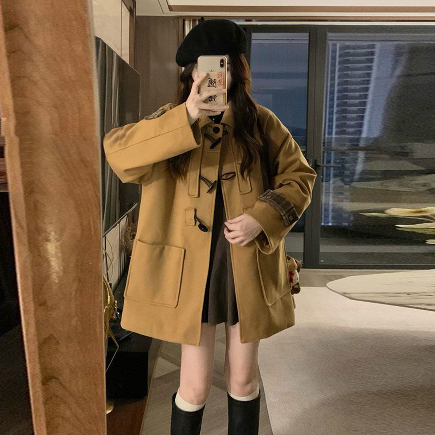 特大码女装胖mm韩系学院风毛呢外套女2025新款复古宽松保暖呢大衣