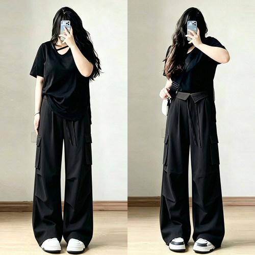 300斤胖mm大码梨型身材阔腿裤女