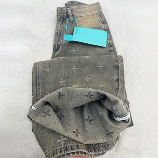 重工刺绣直筒牛仔裤 美式 女新款 胖mm裤 大码 子宽松显瘦阔腿长裤 女装