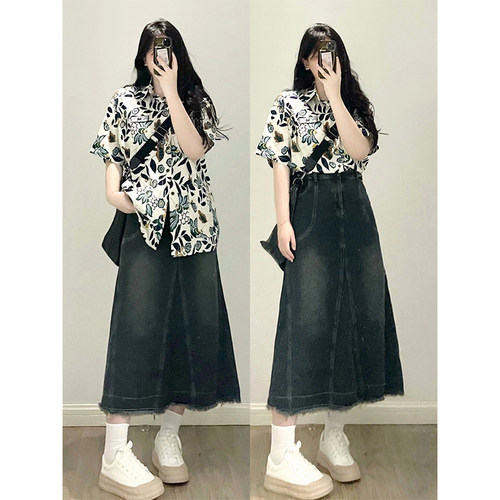 300斤大码黑灰色ins宽松百搭裙子