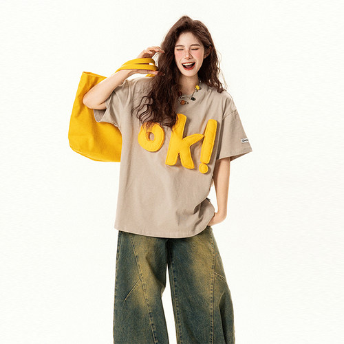 300斤大码女装美式复古短袖t恤女