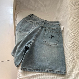 女胖mm高腰显瘦宽松休闲热裤 300斤大码 蝴蝶刺绣牛仔短裤 女装 韩版