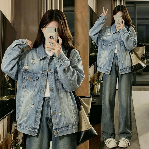 大码胖mm美式休闲翻领减龄外套女