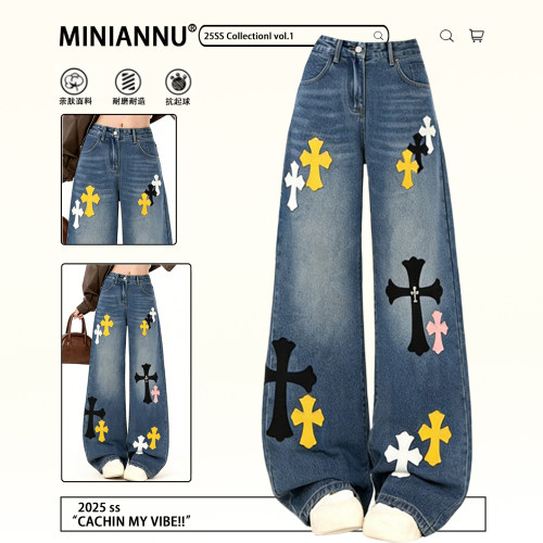 大码女装胖mm高街辣妹风印花长裤