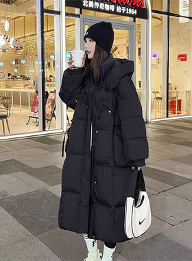 胖mm大码女装中长款黑色棉衣棉服女韩版加厚保暖连帽外套大衣棉袄