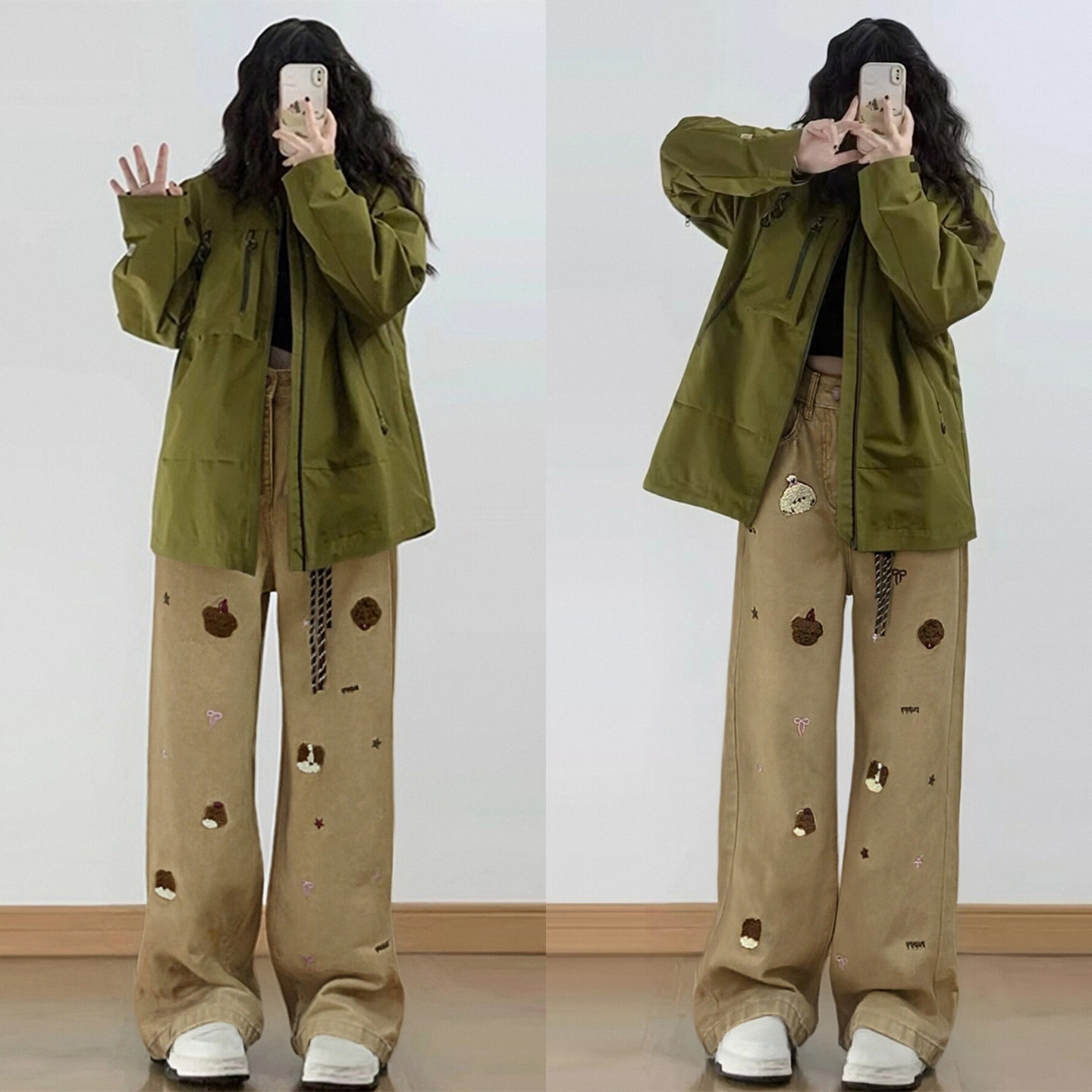 300斤大码女装学生卡其色牛仔裤女胖mm高腰宽松卡通刺绣直筒裤子,女装/女士精品,大码裤装,淘宝优惠券,粉丝福利购,淘宝优惠卷