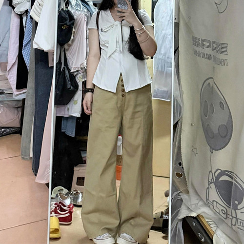 大码女装胖mm时尚高腰阔腿牛仔裤