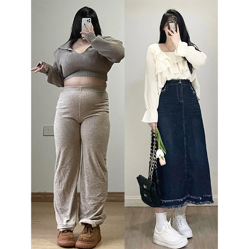 大码胖mm高腰显瘦a字牛仔裙子女