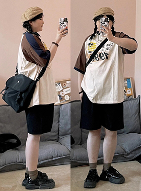 300斤大码女装垂感西装短裤女胖mm夏季黑色a字裤子显瘦宽松五分裤