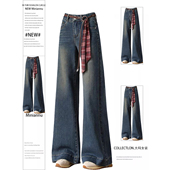 300斤特大码 子 弹力直筒裤 复古蓝阔腿牛仔裤 女胖mm休闲百搭加绒款