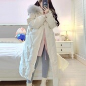 女装 胖mm连帽棉服外套女冬季 韩版 大码 复古中长款 过膝宽松加厚棉袄