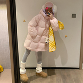 胖mm粉色显瘦高级感连帽外套冬季 大码 女装 加厚保暖甜美风棉服上衣