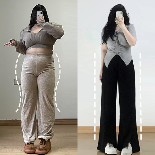 大码胖mm慵懒风时尚休闲直筒裤女
