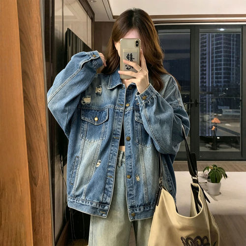 胖mm大码甜酷风设计感牛仔外套女