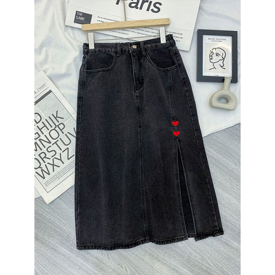 特大码复古ins显瘦爱心开叉半裙