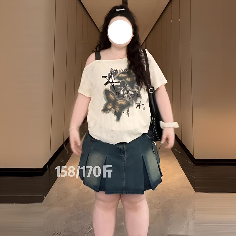 大码女装胖mm美式甜酷辣妹t恤女